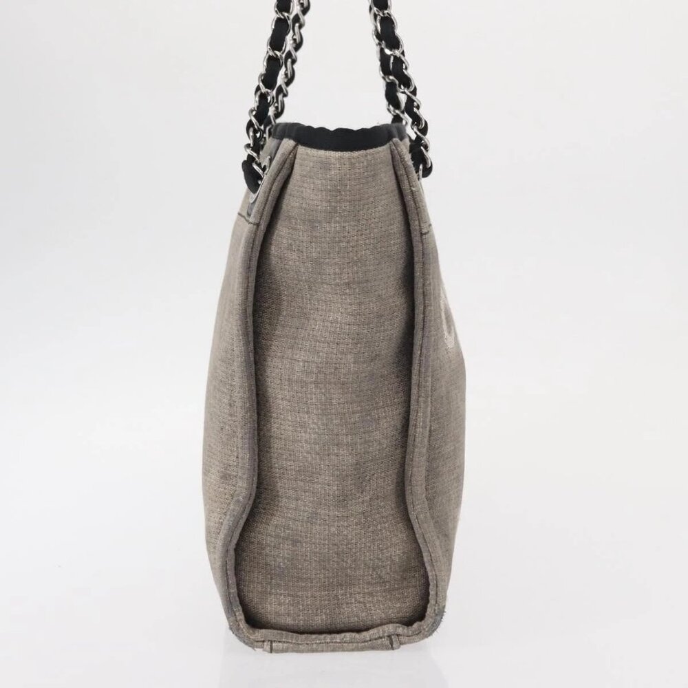 CHANEL Deauville line Chain Tote Bag Canvas Gray Silver - Picture 6 of 16